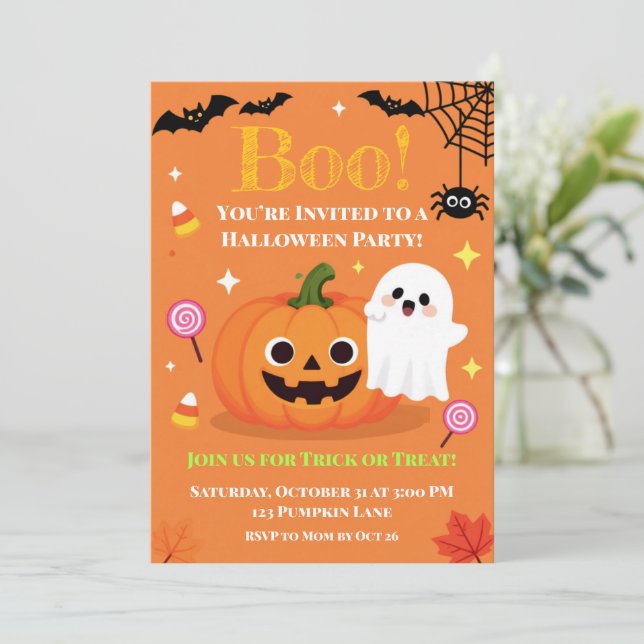 Cute Halloween Kids Party Invitation | Friendly (Standing Front)