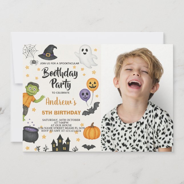 Cute Halloween Kids Party Invitation with photo (Front)