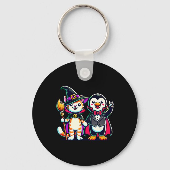 Cute Halloween Kids Penguin Vampire Cat Witch Funn Key Ring (Front)