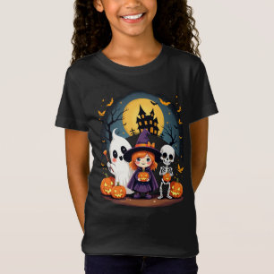 Cute Halloween Kids Tee Ghost Witch Skeleton