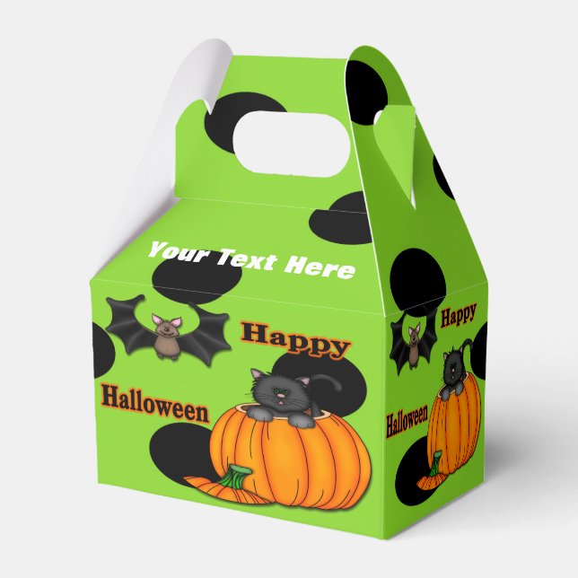 Cute Halloween Kitten, Bat Gable Favour Box (Front Side)