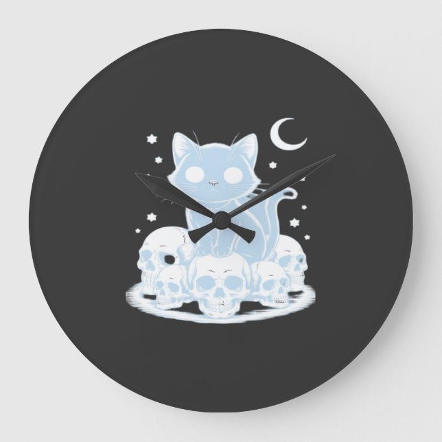 Cute Halloween Kitten Cat Gothic Aesthetic Essenti Large Clock (Front)