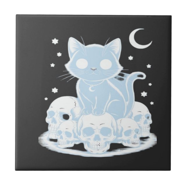 Cute Halloween Kitten Cat Gothic Aesthetic Essenti Tile (Front)