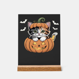 Cute Halloween Kitten in a Pumpkin Classic T-Shirt Acrylic Sign