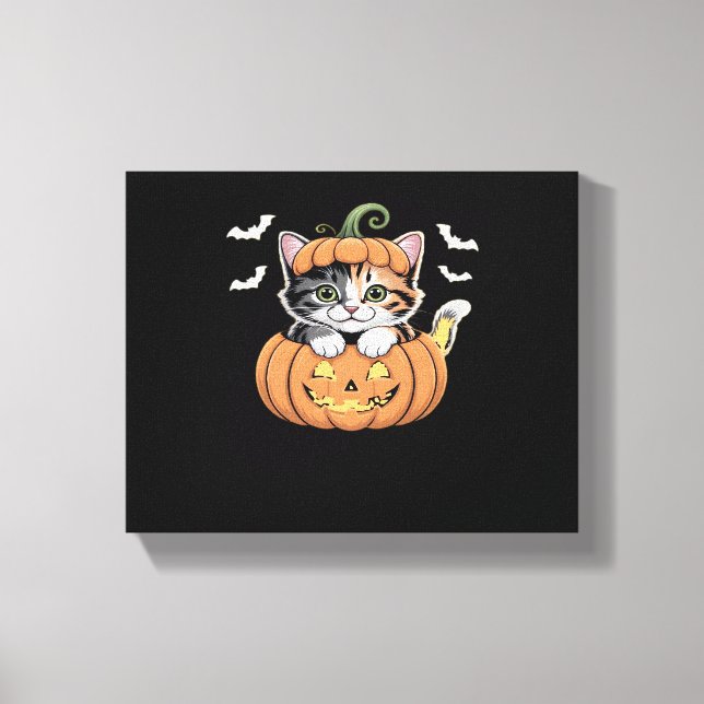 Cute Halloween Kitten in a Pumpkin Classic T-Shirt Canvas Print (Front)