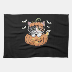 Cute Halloween Kitten in a Pumpkin Classic T-Shirt Tea Towel