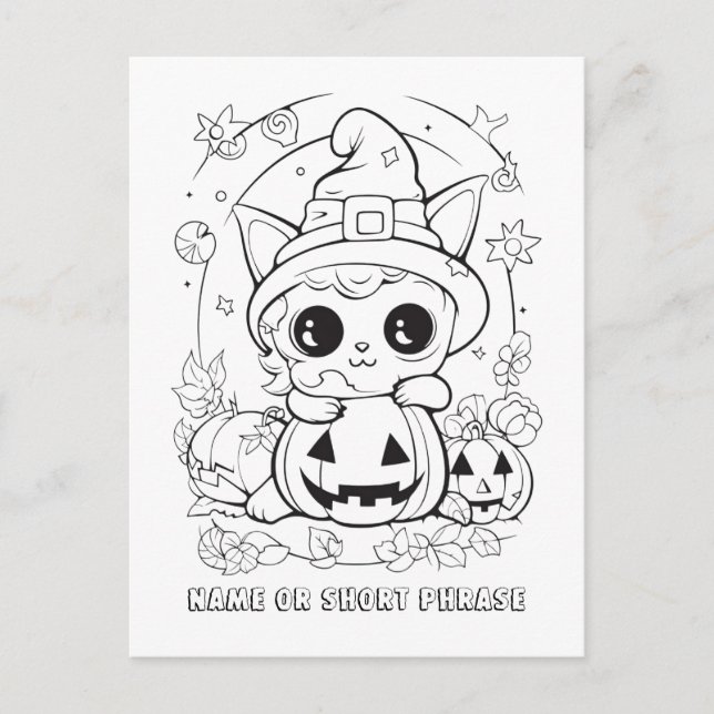 Cute Halloween Kitty Colour Your Own  Postcard (Front)