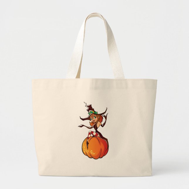 Cute Halloween Large Tote Bag (Front)