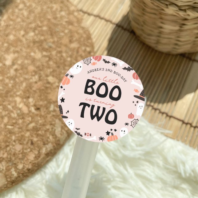 Cute Halloween Little BOO turning TWO 2nd Birthday Classic Round Sticker (Creator Uploaded)