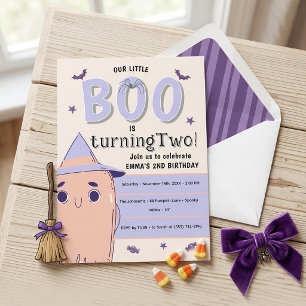 Cute Halloween Little Boo Turning Two Birthday Invitation