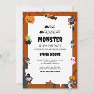 Cute Halloween Monster Baby Shower Design Invitation