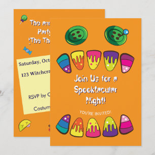 Cute Halloween Monster Face Candy Corn Invitation