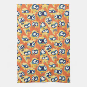 Cute Halloween Monster Yellow Orange Tea Towel