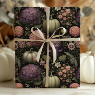 Cute Halloween Monsters and Pumpkins in Purple  Wrapping Paper