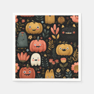 Cute Halloween Monsters and Pumpkins Pattern Napkin