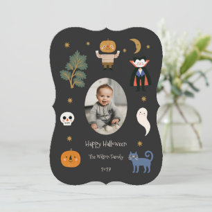 Cute Halloween Monsters Personalised Photo Holiday Card