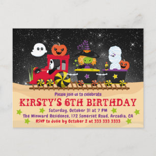 Cute Halloween Monsters Train Birthday Postcard