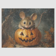 Cute Halloween Mouse with Pumpkin for Decoupage