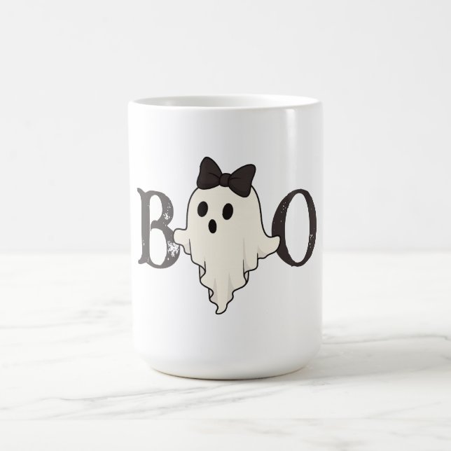 Cute Halloween Mug – "Boo" Ghost with Bow (Center)