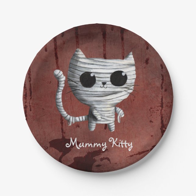 Cute Halloween Mummy Cat Paper Plate (Front)