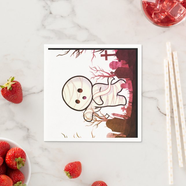 Cute Halloween Mummy in Spooky Graveyard – Funny & Napkin (Insitu)