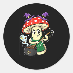 Cute halloween mushroom witch hat cauldron magic classic round sticker