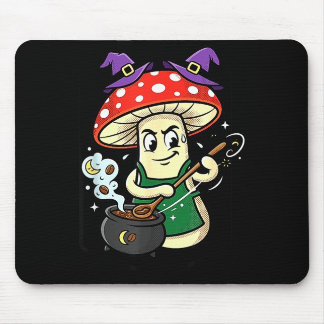 Cute halloween mushroom witch hat cauldron magic  mouse pad (Front)