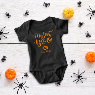 Cute Halloween My First Boo Pumpkin Name Baby Bodysuit
