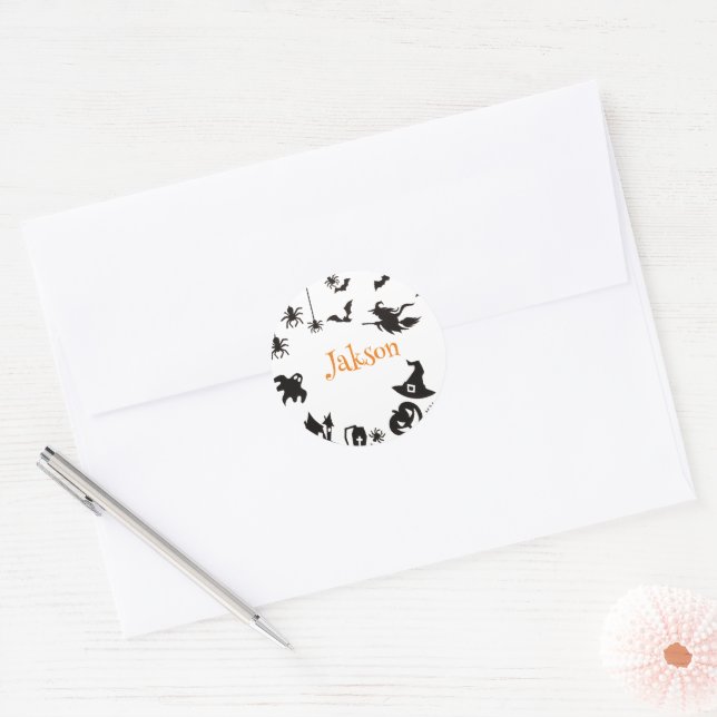 Cute Halloween Name Classic Round Sticker (Envelope)