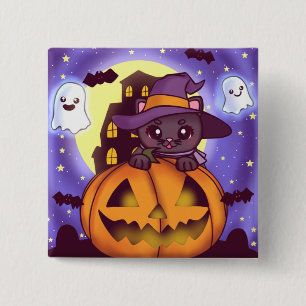 Cute Halloween October Witch Cat 15 Cm Square Badge