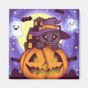 Cute Halloween October Witch Cat Magnet
