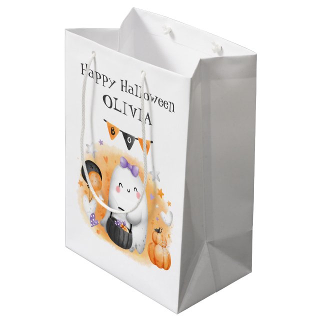 Cute Halloween Orange Little Boo Girl Gift Bag (Back Angled)