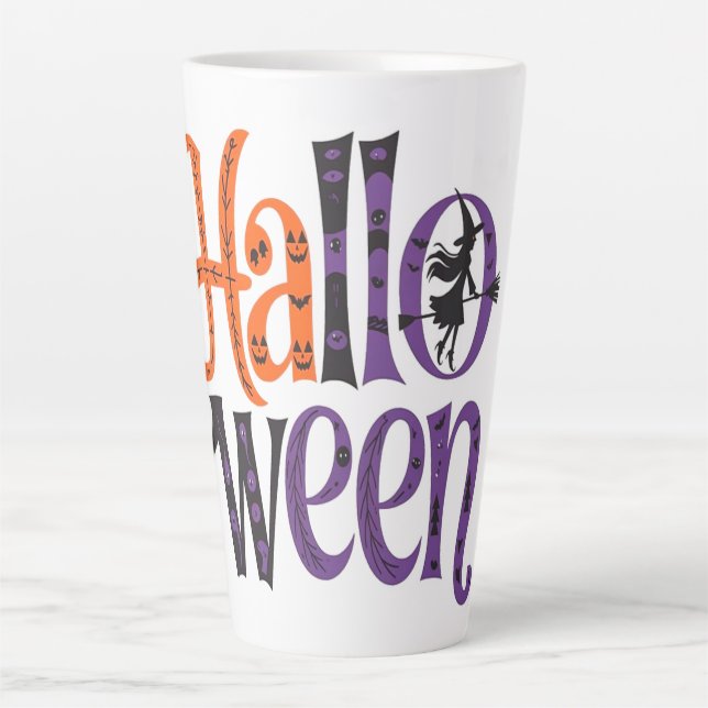 Cute halloween orange purple latte mug (Front)