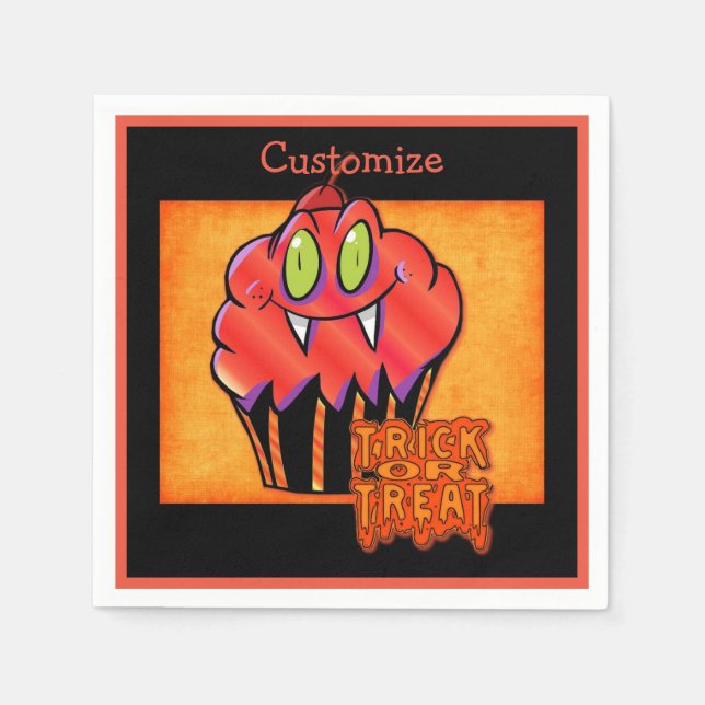 Cute Halloween Orange Vampire Cupcake Napkins (Front)