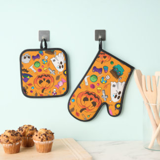 Cute Halloween Oven Mitt & Pot Holder Set
