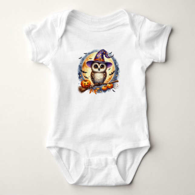 Cute Halloween Owl Baby Bodysuit (Front)