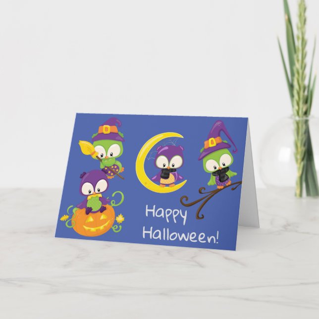Cute Halloween Owls Kids Card (Front)