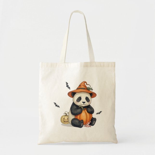Cute Halloween Panda Pumpkin Tote Bag (Front)