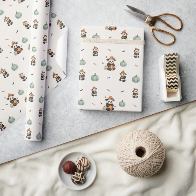 Cute Halloween Panda Pumpkin Wrapping Paper (Crafts)