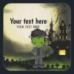 Cute Halloween party Frankenstein Square Sticker<br><div class="desc">Available in different products.  Did you know that you can transfer this design to any products that you want by yourself. If you don't know how,   please check my post to see how to do:  www.giftforallseason.com/blog/new-option-at-zazzle-store</div>