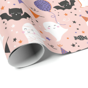 Cute Halloween Party Ghosts and Bats Wrapping Paper
