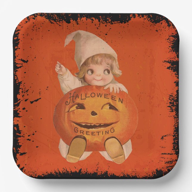 Cute Halloween Party Plate, Vintage Halloween  Paper Plate (Front)