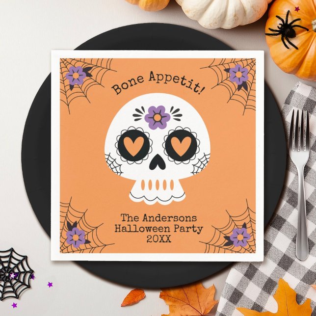 Cute Halloween Party Sugar Skull Napkin (A cute sugar skull napkin for your Halloween party.)