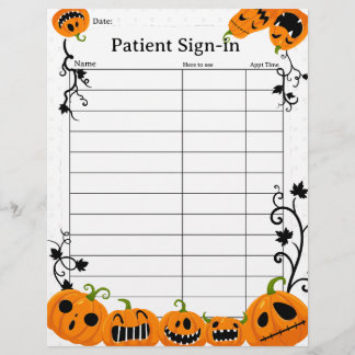 Cute Halloween Patient Appointment Sign-In Sheet Custom Letterhead