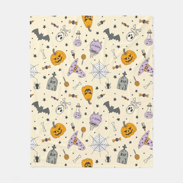 Cute Halloween Pattern Fleece Blanket (Front)
