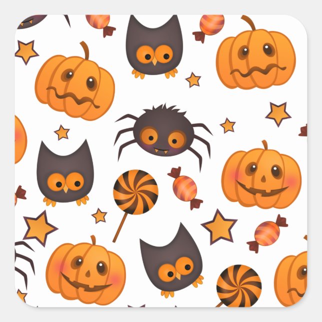 Cute Halloween Pattern Illustration Square Sticker (Front)