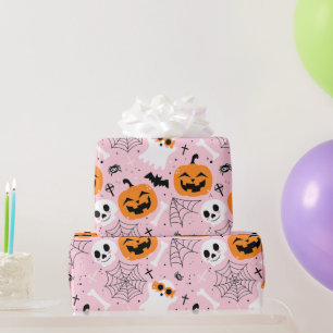 Cute Halloween Pattern Jack-o-Lantern Ghost Pink Wrapping Paper