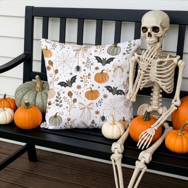 Cute Halloween Pattern Pumpkins Bats Bows Cushion (Creator Uploaded)