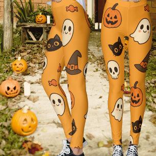Cute Halloween Pattern – Pumpkins, Ghosts & Cats Leggings