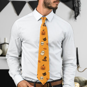 Cute Halloween Pattern – Pumpkins, Ghosts & Cats Tie